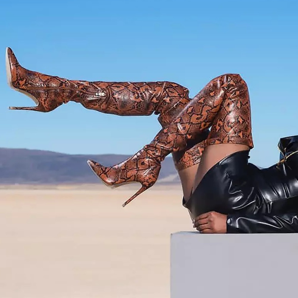 Thigh High Over the Knee Orange Snakeskin Boots